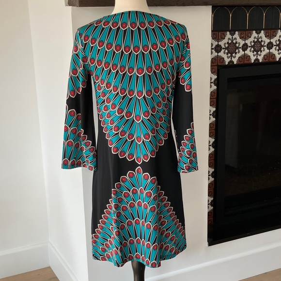 INC Peacock feather print 1/4 Sleeve Dress - Picture 2 of 6